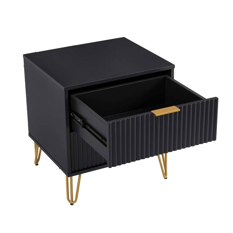 Fluted Nightstand with 2 Drawers Metal Legs Tool Free Assembly
