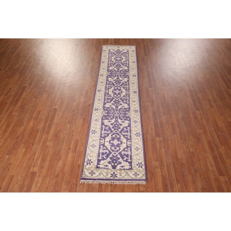 Purple Oushak Oriental Runner Rug Handmade Wool Carpet - 2'6"x 9'9"