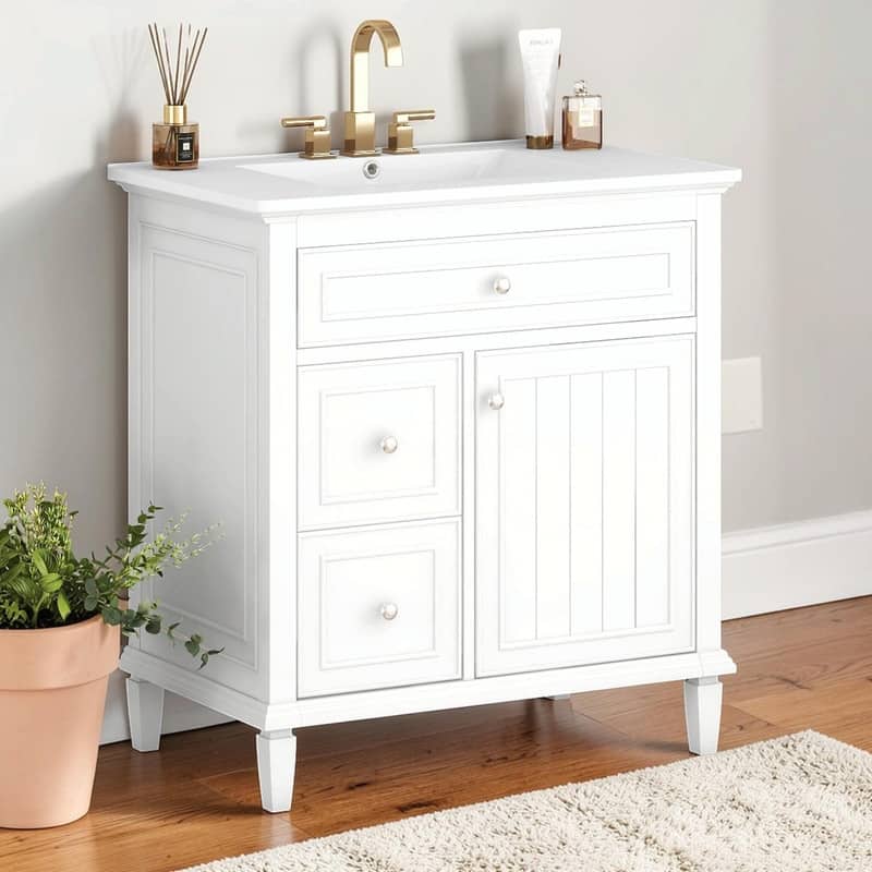 30 Inch Bathroom Vanity with Sink, Modern Vanity Cabinet with One Flip Drawer and Two Storage Drawers