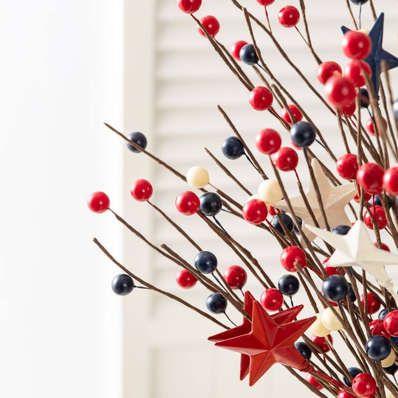 Glitzhome 28"H Set of 2 Patriotic/ Americana Stars and Berry Picks