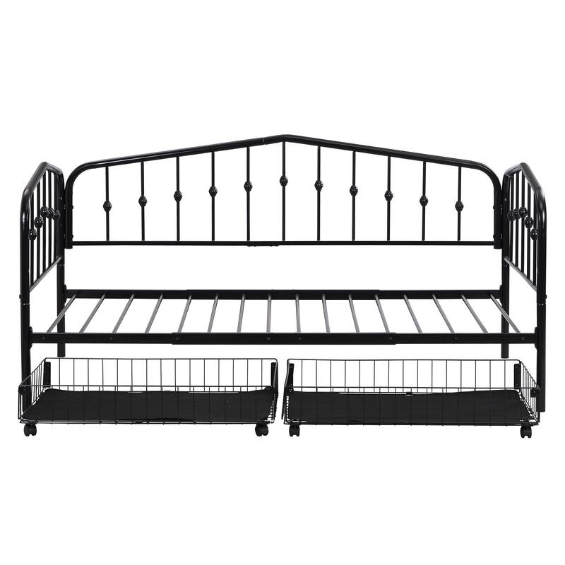 HomeRoots Black Metal Twin Bed Frame With Drawers