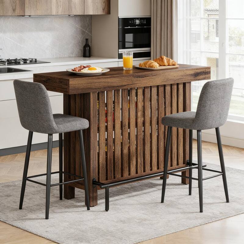 Modern Dining Table with Storage, Coffee Table with 2-Tier Shelves, Home Bar Table & Entertaining Table