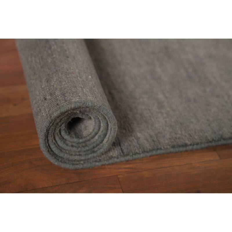 Gabbeh Modern Runner Rug Hand-Knotted Grey Wool Carpet - 2'9"x 9'7"