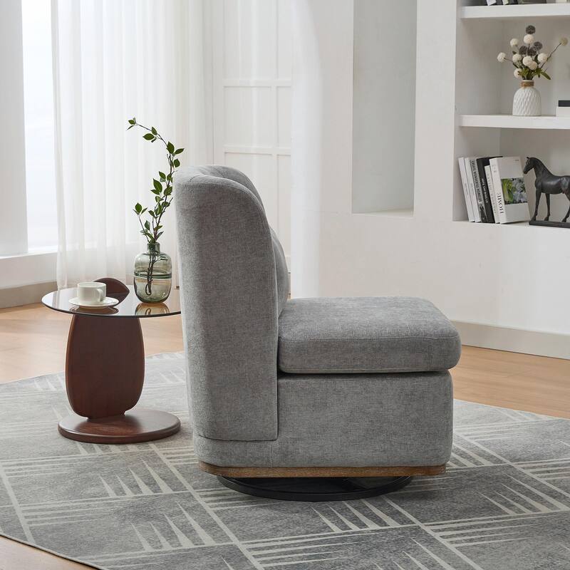 25.2" Wide Modern Chenille Cushioned Armless Metal Base 360° Swivel Chair with Pillow