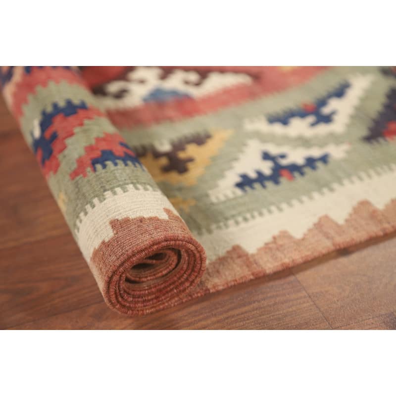 Orange Kilim Qashqai Persian Vintage Hand-Woven Wool Carpet - 4'2" x 6'2"