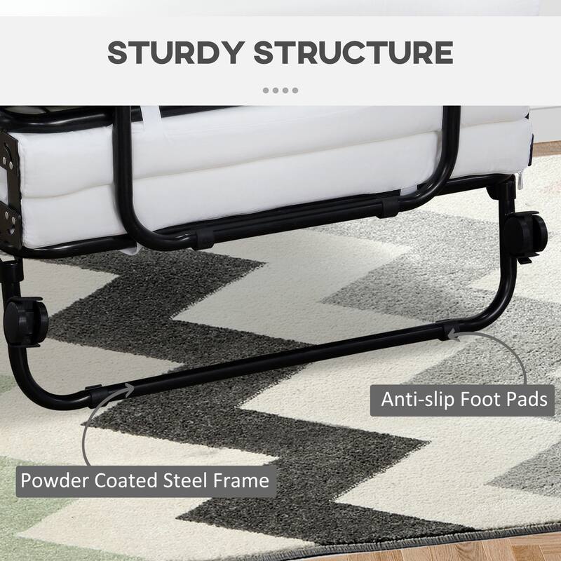 Convertible Ottoman to Single Bed with Adjustable Height and Rolling Casters, Faux Suede Foldable Sofa Bed for Small Spaces