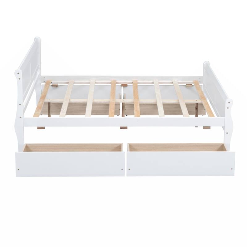Full Size Wood Platform Bed with 4 Drawers and Streamlined Headboard & Footboard