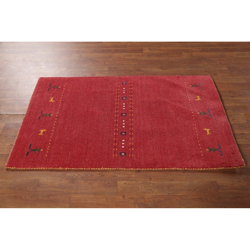 Pink Gabbeh Indian Foyer Rug Handmade Wool Carpet - 2'9"x 4'7"