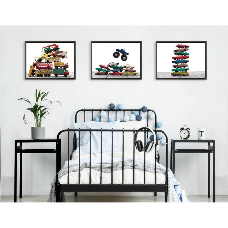 Kate and Laurel Sylvie Stacked Cars Canvas by Saint and Sailor Studios