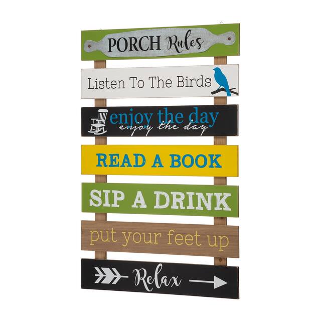 Glitzhome 36"H Oversized Rustic Wooden Slats Porch Rules Sign Wall Sign