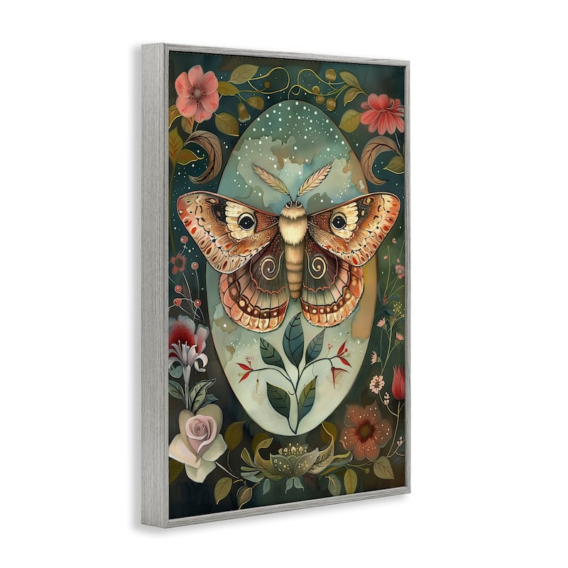 Stupell Moth with Blooming Florals Framed Giclee Art Design By The Dutch Lady