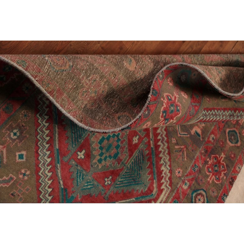 Tribal Geometric Ardebil Persian Runner Rug Hand-Knotted Wool Carpet - 3'7"x 12'0"
