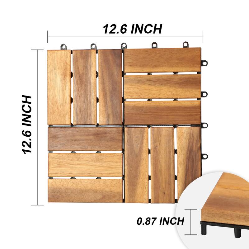 10 Pcs Acacia 12"x 12" Waterproof Flooring Tiles 12 Slat for Indoor & Outdoor