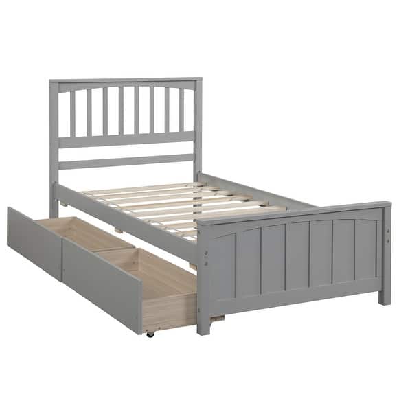 slide 2 of 9, Gray Twin Size Platform Storage Bed Frame, Pinewood Bedframe with 2 Drawers for Kids Teens and Adults, No Box Spring Needed Gray - Twin