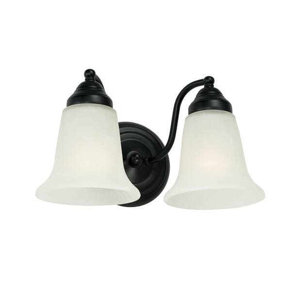 slide 2 of 7, 2-light 12-inch Vanity Fixture w/ White Faux Alabaster Glass Matte Black