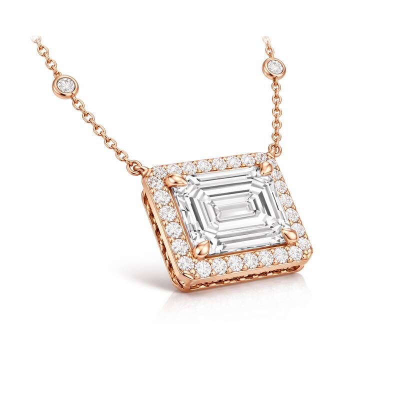 Auriya 14K Gold Lab Grown Emerald-Cut Diamond Halo Pendant with Bezel Necklace 1.00 to 5.00 ct. tw. (F-G VS)