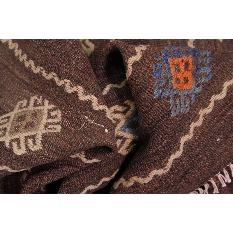 Hand Woven Oriental 100% Wool Carpet Southwestern Tribal Brown Kilim Area Rug - 9' 0'' X 5' 4''