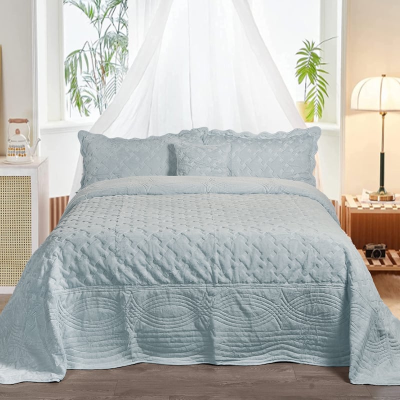 FauxFur Quilted Tatami 4-piece Bedspread Set - gray - Queen