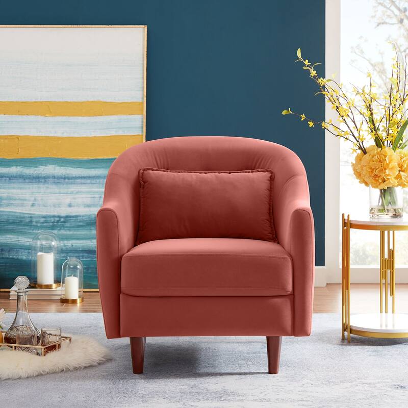 VANOMi 28.34'' Accent Armchair, Velvet Barrel Chair with Solid Wood Legs