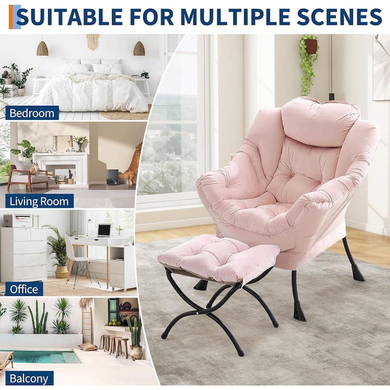 Lazy Chair with Ottoman,Reading Armchair with Side Pocket for Living Room