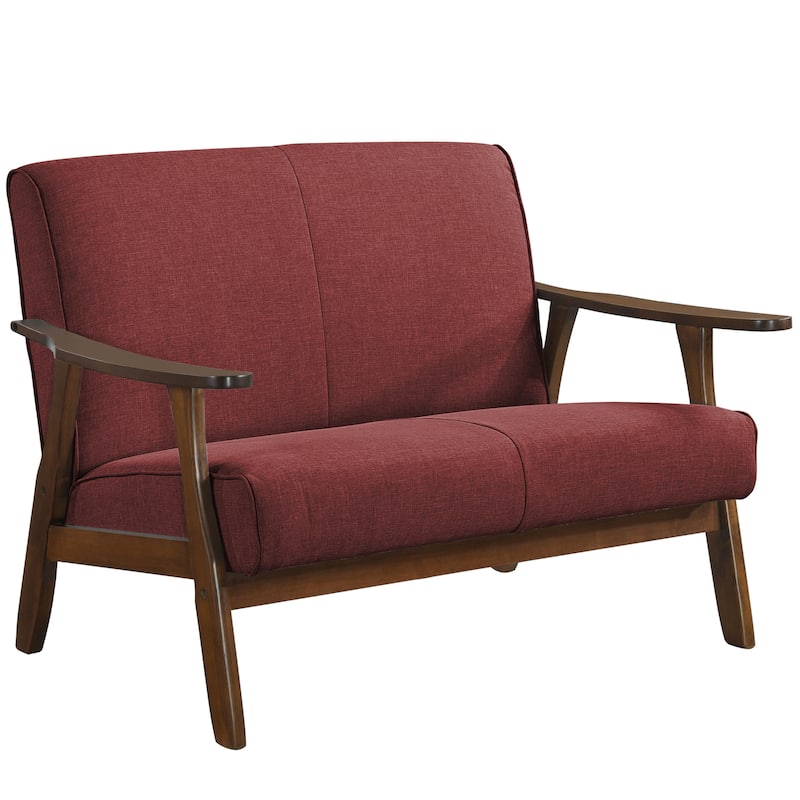 CraftPorch Wenge Wood Mid-Century Modern Linen Loveseat