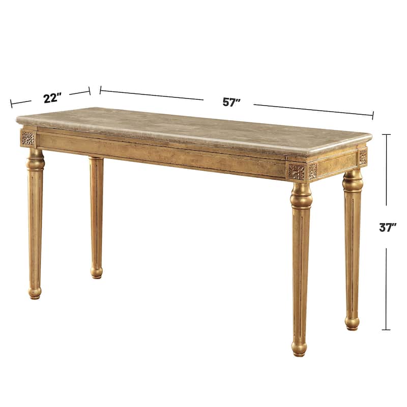 Marble Top Sofa Table with Wood Legs in Antique Gold