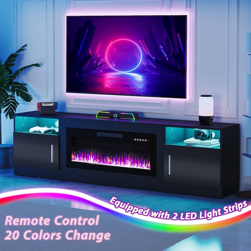 Bossin 80" Fireplace TV Stand with 36" Electric Fireplace, TV Stand for TVs Up to 90", 16 Colors LED Lights/Entertainment Center