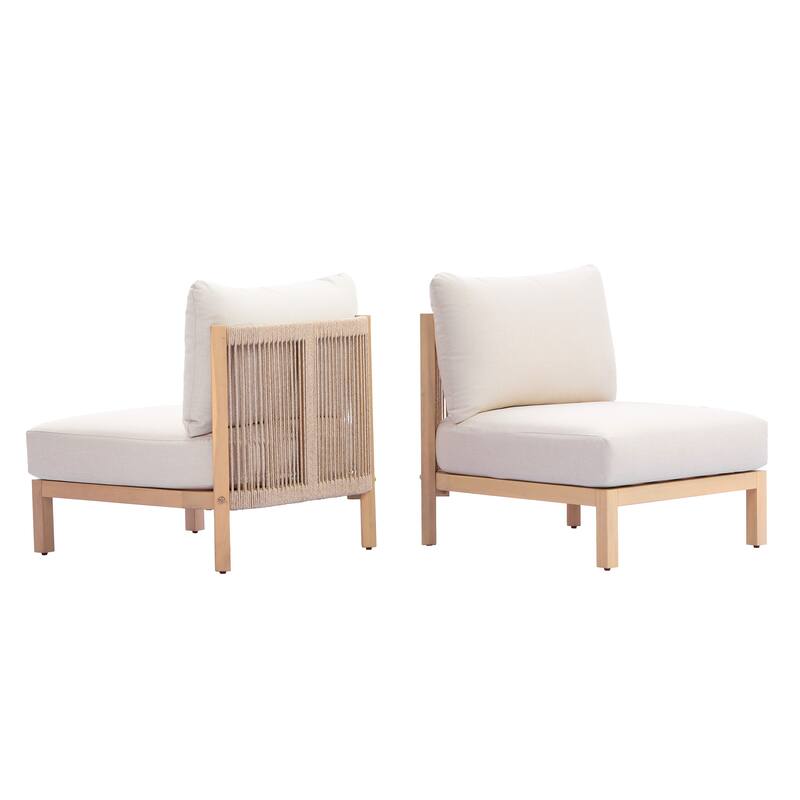 Christopher Knight Home - Outdoor 5-Piece Wooden & Rope Woven Patio Conversation Set with Cushions and Coffee Table