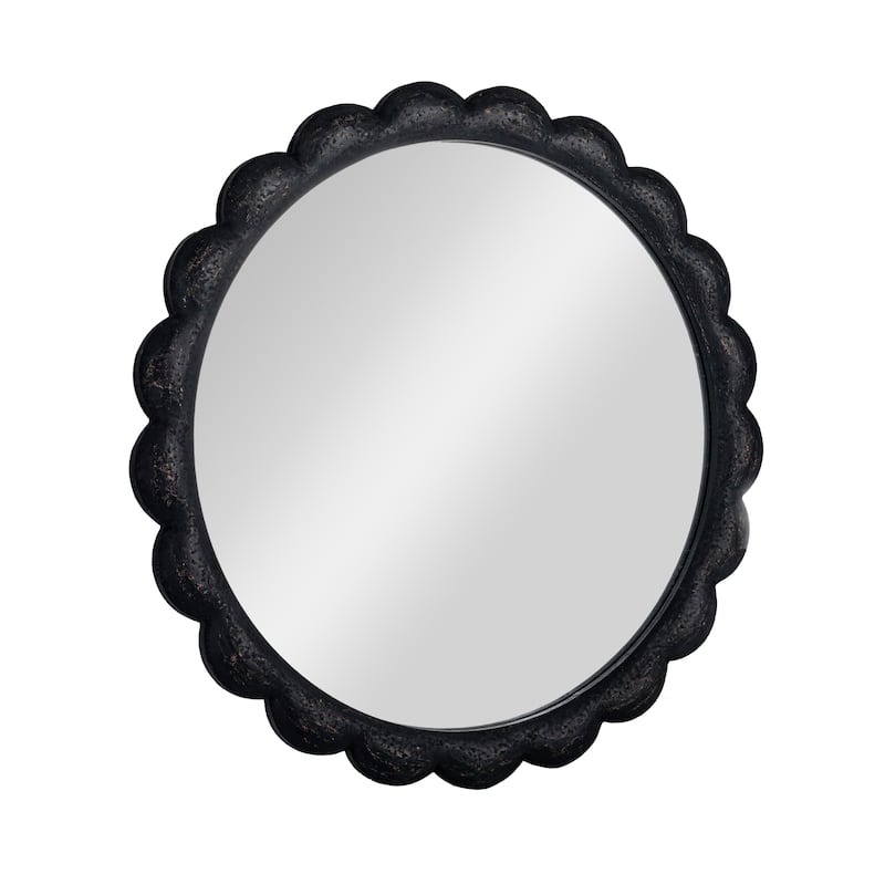 Scalloped Distressed Wood Wall Mirror - 27.8"L x 1.1"W x 27.8"H - Black - 27.8"L x 1.1"W x 27.8"H