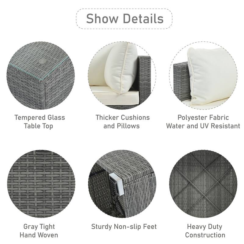 8-Pieces Outdoor Wicker Modular Sectional Sofa Set with Coffee Table, Free Combination
