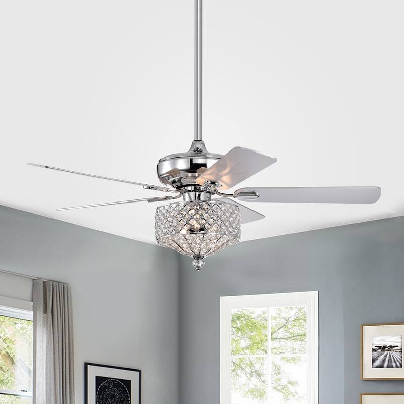 Riane Chrome 52-Inch 5-Blade Metal/Crystal Drum Shade Lighted Ceiling Fan (Includes Remote)