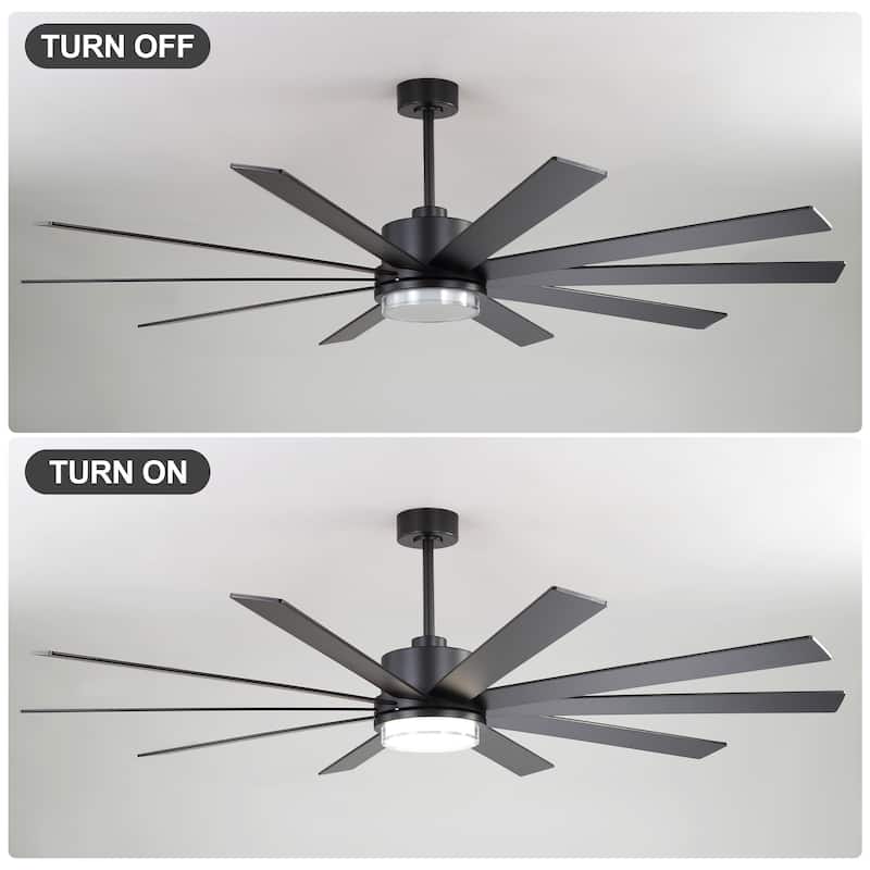 75"/80" Modern Matte Black Ceiling Fan with LED Light and Remote(8/10 Blades)