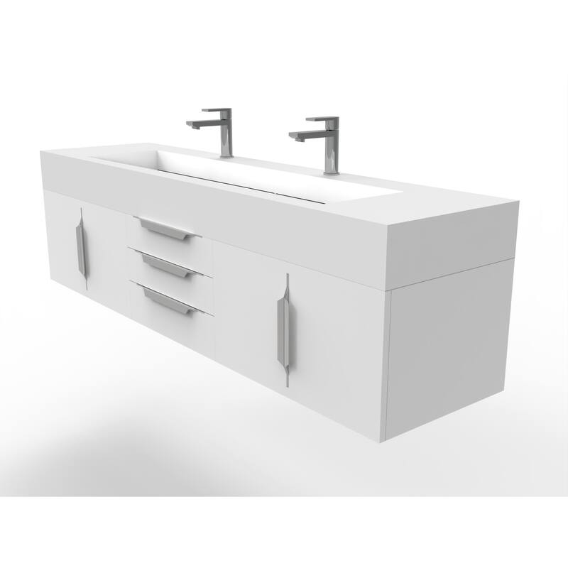 Nile 72" Wall Mounted Bathroom Vanity Set w/ White Top