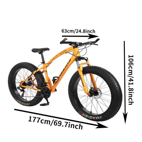 26 inch Fat Tire Men's Mountain Bike, High Quality High Carbon Steel Frame - 69.7x24.8x41.8in