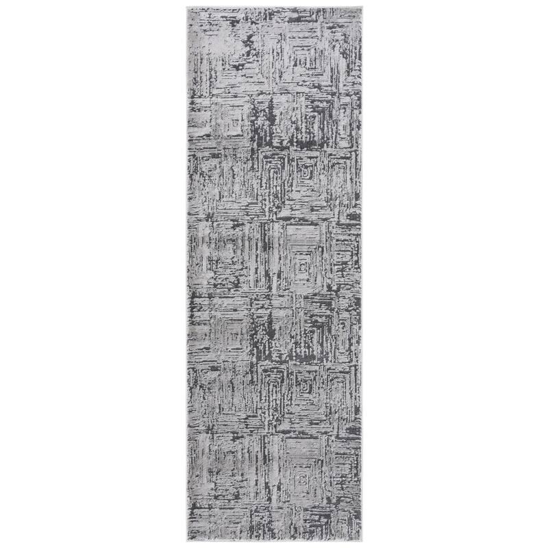 SAFAVIEH Whisper Inez Modern Abstract Rug - 2'6" x 8' Runner - Grey/Dark Grey