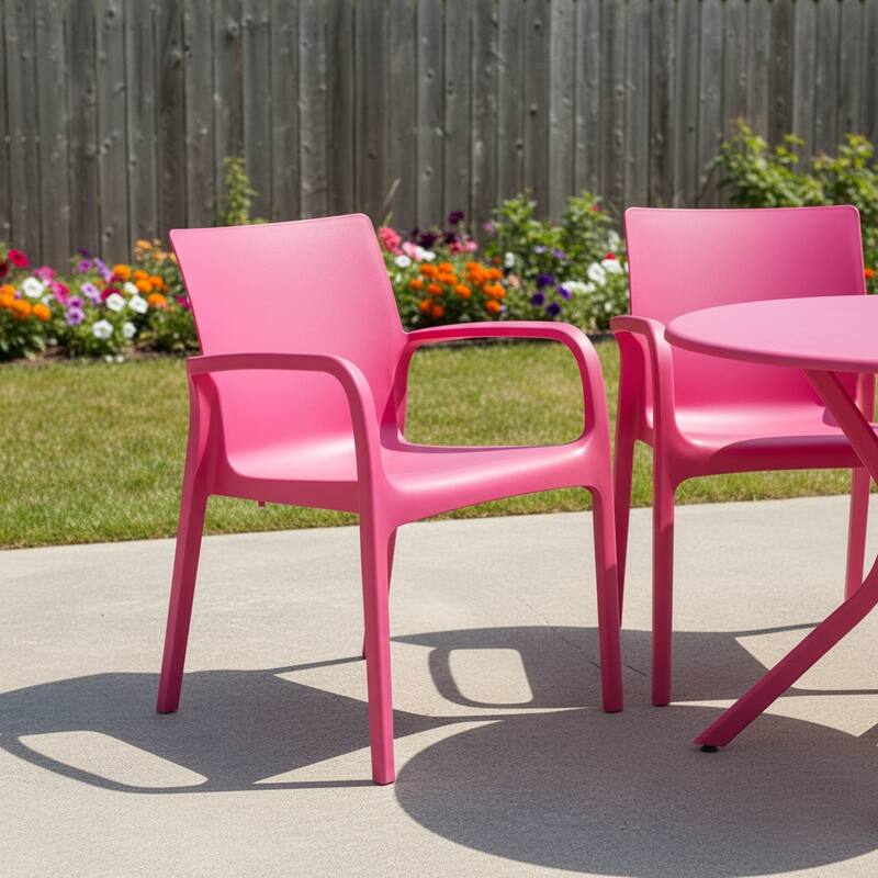 HomeRoots Set of Two Fuchsia Heavy Duty Plastic Outdoor Stacking Dining Chairs - Fuchsia