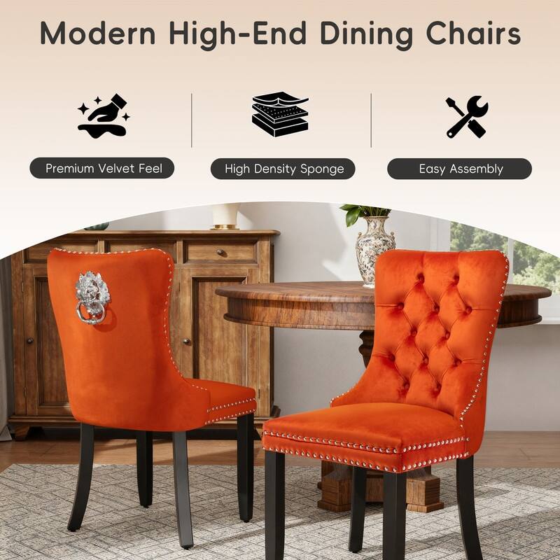 High-end Tufted Velvet Upholstered Nailhead Dining Chair Set of 6