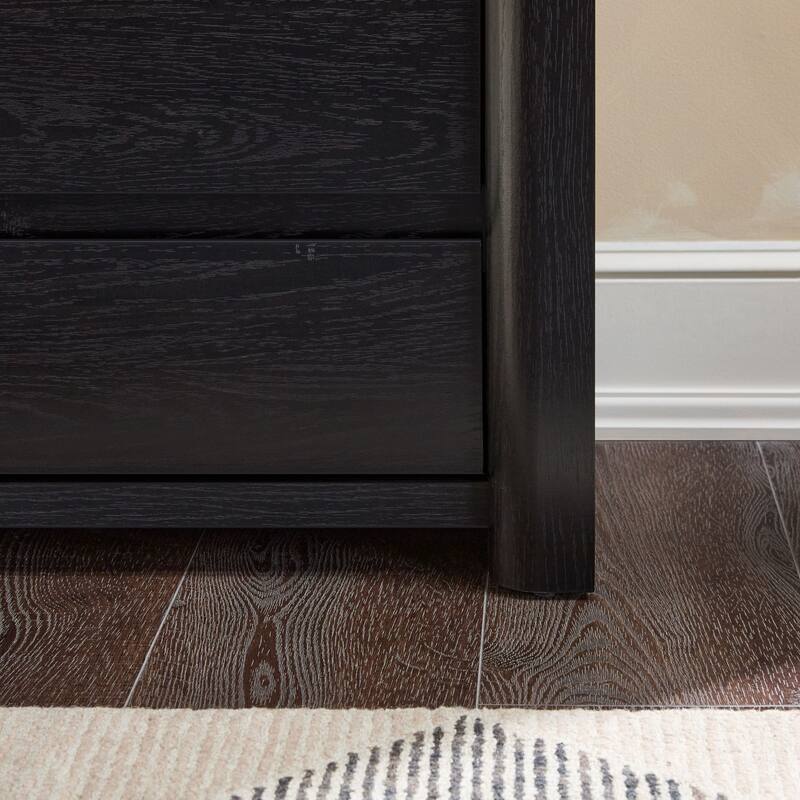 Walker Edison Modern Wood Bookshelf with Glass Doors and Drawer Storage