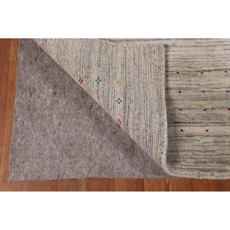 Earth Tone Gabbeh Indian Square Area Rug Handmade Beige Wool Carpet - 7'10" X 8'0"