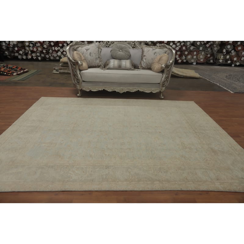 Vegetable Dye Wool Oushak Turkish Area Rug, Floral Geometric Carpet - 9' 9'' X 8' 0''
