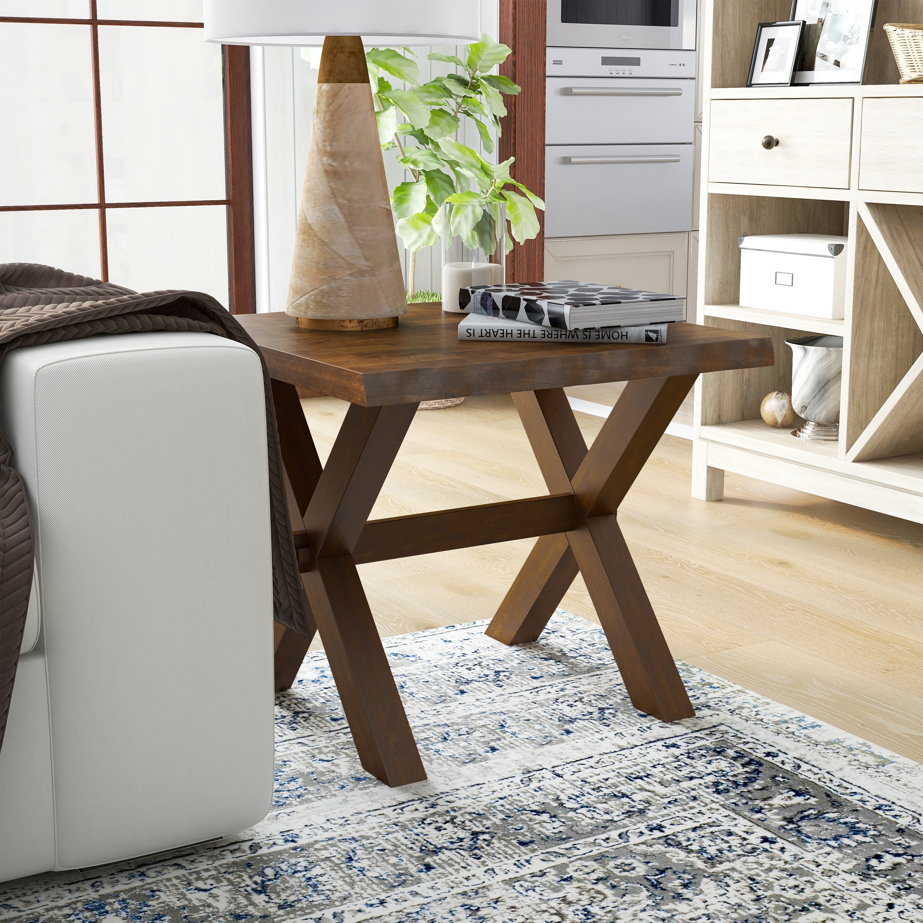 Furniture of America Mav Transitional Walnut 24-inch Solid Wood Side Table