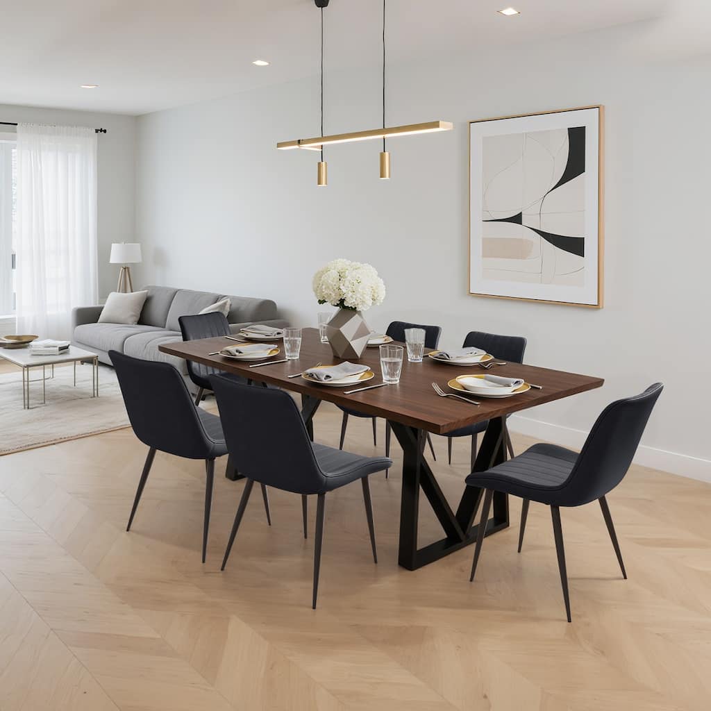 Black Dining Chair Kitchen Chair Meeting Room Chair Set of 6 Side Chair Armless Chair with Metal Legs