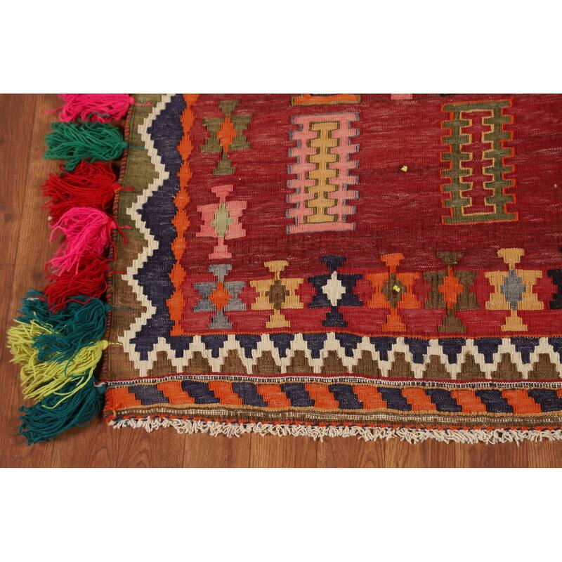 Kilim Qashqai Persian Vintage Rug Hand-Woven Geometric Wool Carpet - 4'6"x 7'7"