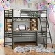preview thumbnail 2 of 23, Twin Size Loft Bed Metal Frame with Desk and Shelf,Loft Bed with Ladder,With Desk And Bookshelf,White