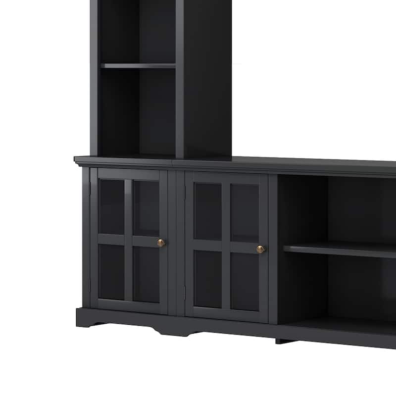 Entertainment Wall Unit with Bridge and Tempered Glass Door, TV Console Table for TVs up to 70"