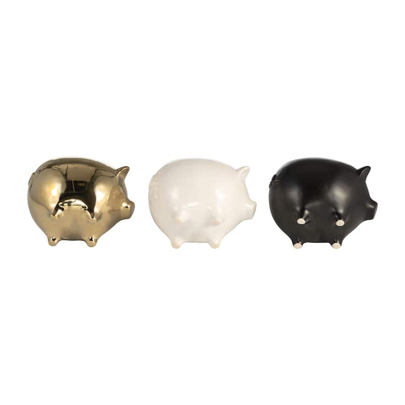 Set of Three 4"H 6" Diameter Gold, Ivory, and Black Colored Ceramic Pig Soy Candle 9oz Vanilla-scented for Indoor - 6" x 5" x 4"
