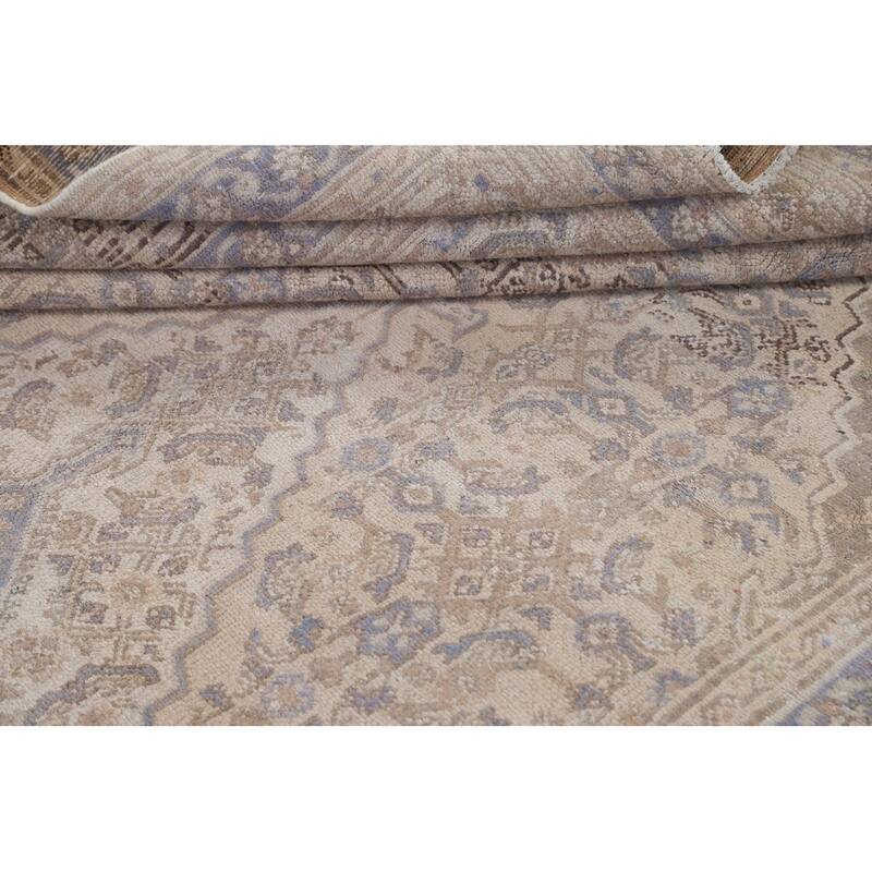 Vintage Distressed Geometric Hamedan Persian Area Rug Wool Handmade - 6'11" x 9'11"