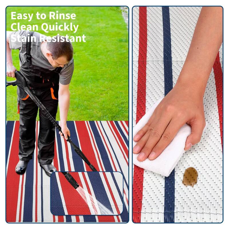 Outdoor Rug Waterproof Mat Outside Rugs for Patio Camping Balcony Modern Strip Plastic Straw Rug