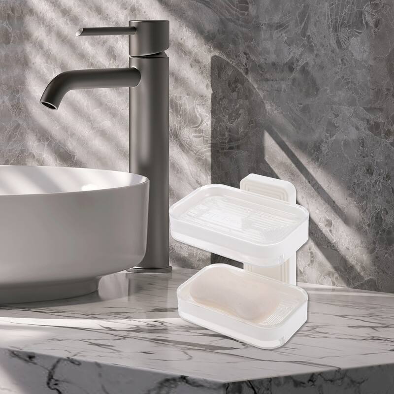 Wall Mounted Single Layer Soap Dish for Bathroom Kitchen - Clear - Double Layer