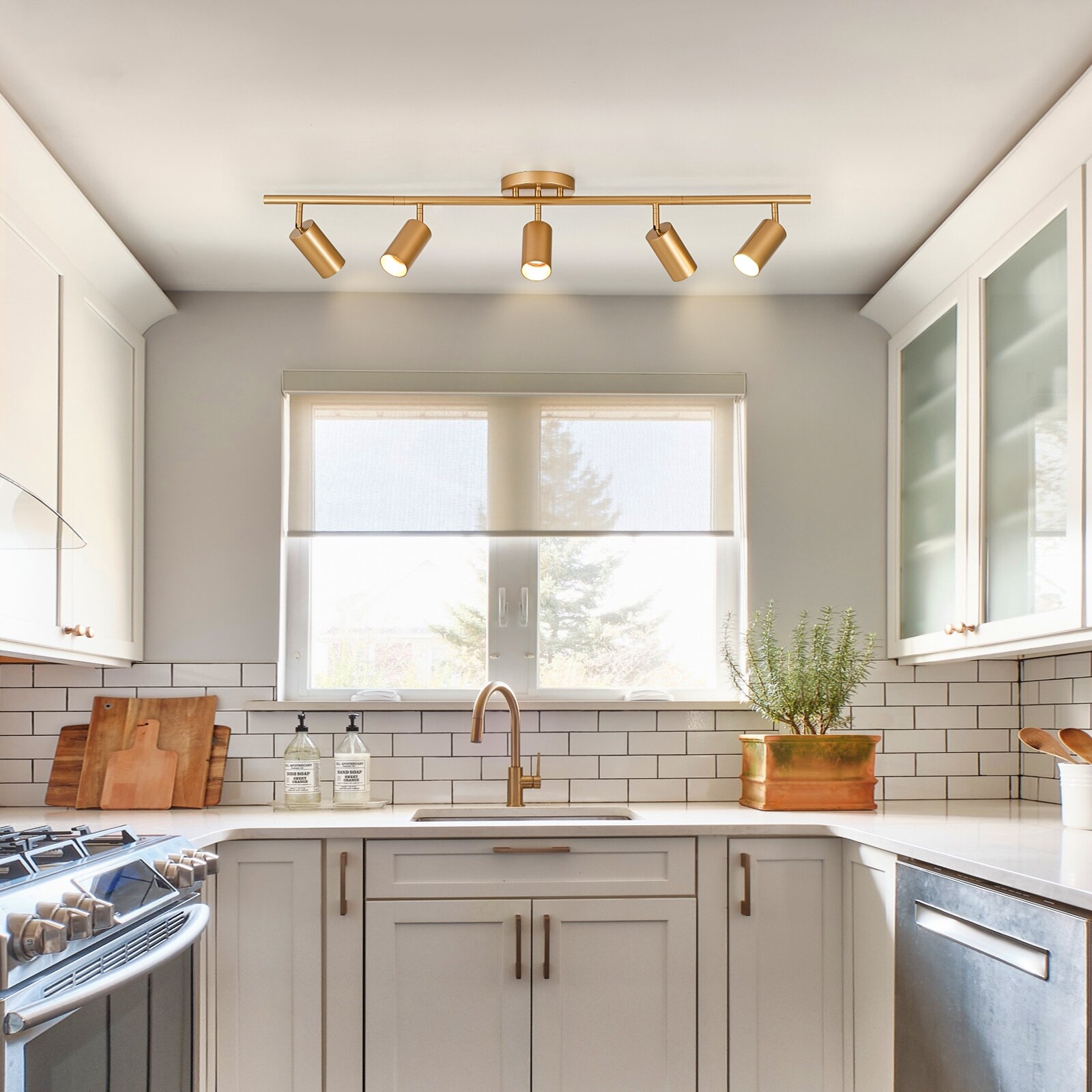 Modern Farmhouse 4/5-Light Gold Linear Ceiling Track Lighting